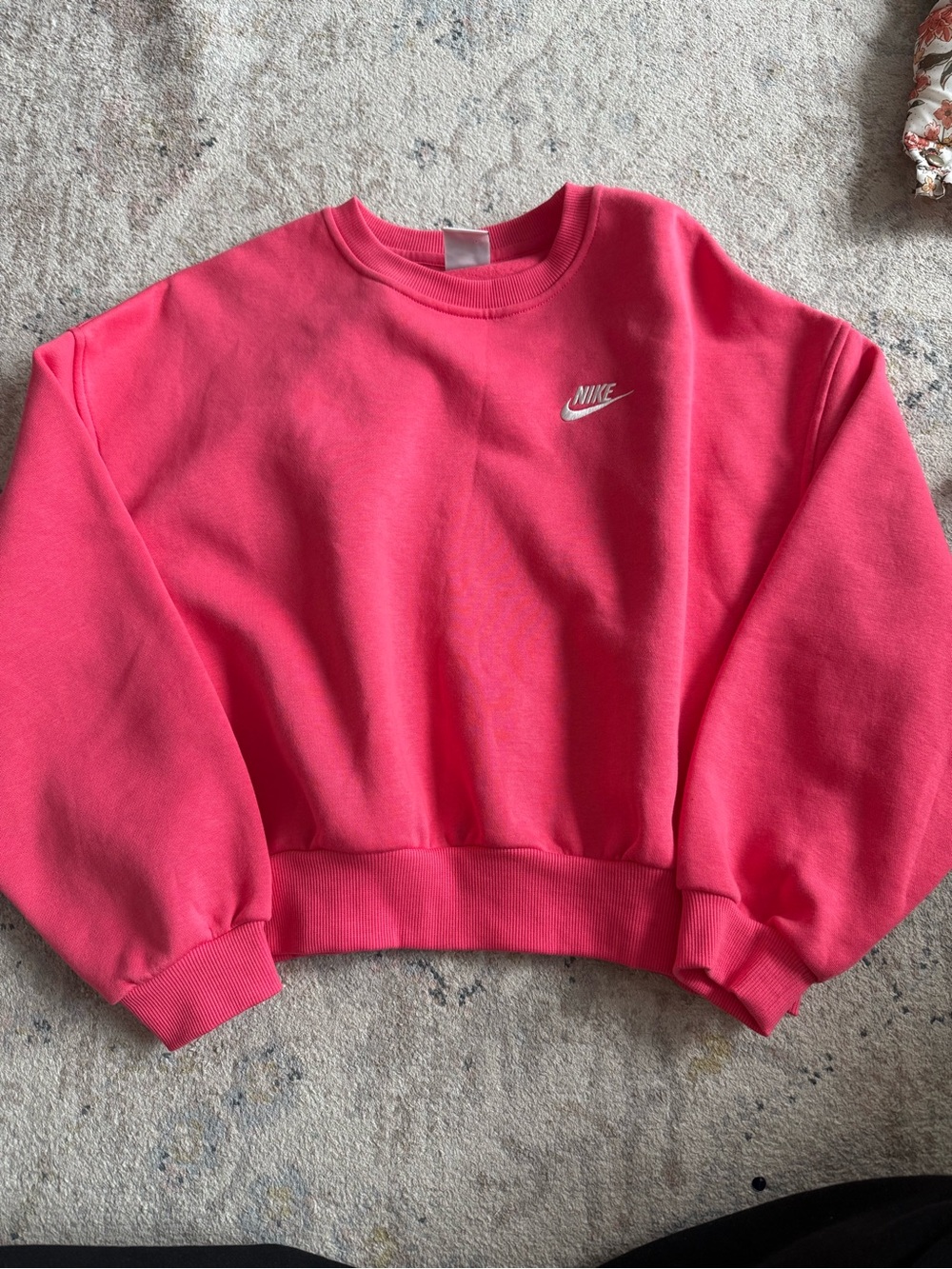 Nike Girls Hot Pink Crew Sweatshirt with Small White Logo